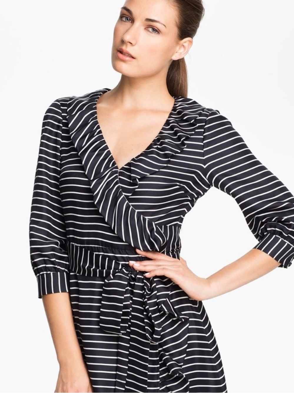 Kate Spade Daniella Stripe 100% Silk Wrap Dress size 12